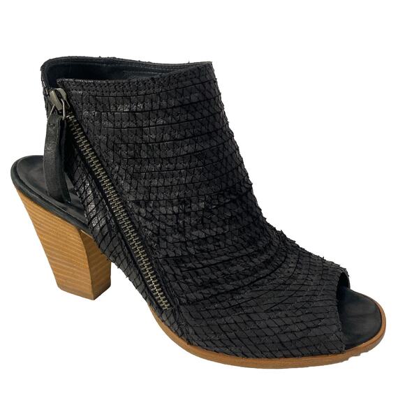 Paul Green Cayenne Peep Bootie Boot Textured Black Leather Snake 5 UK 7.5 US - Picture 1 of 9